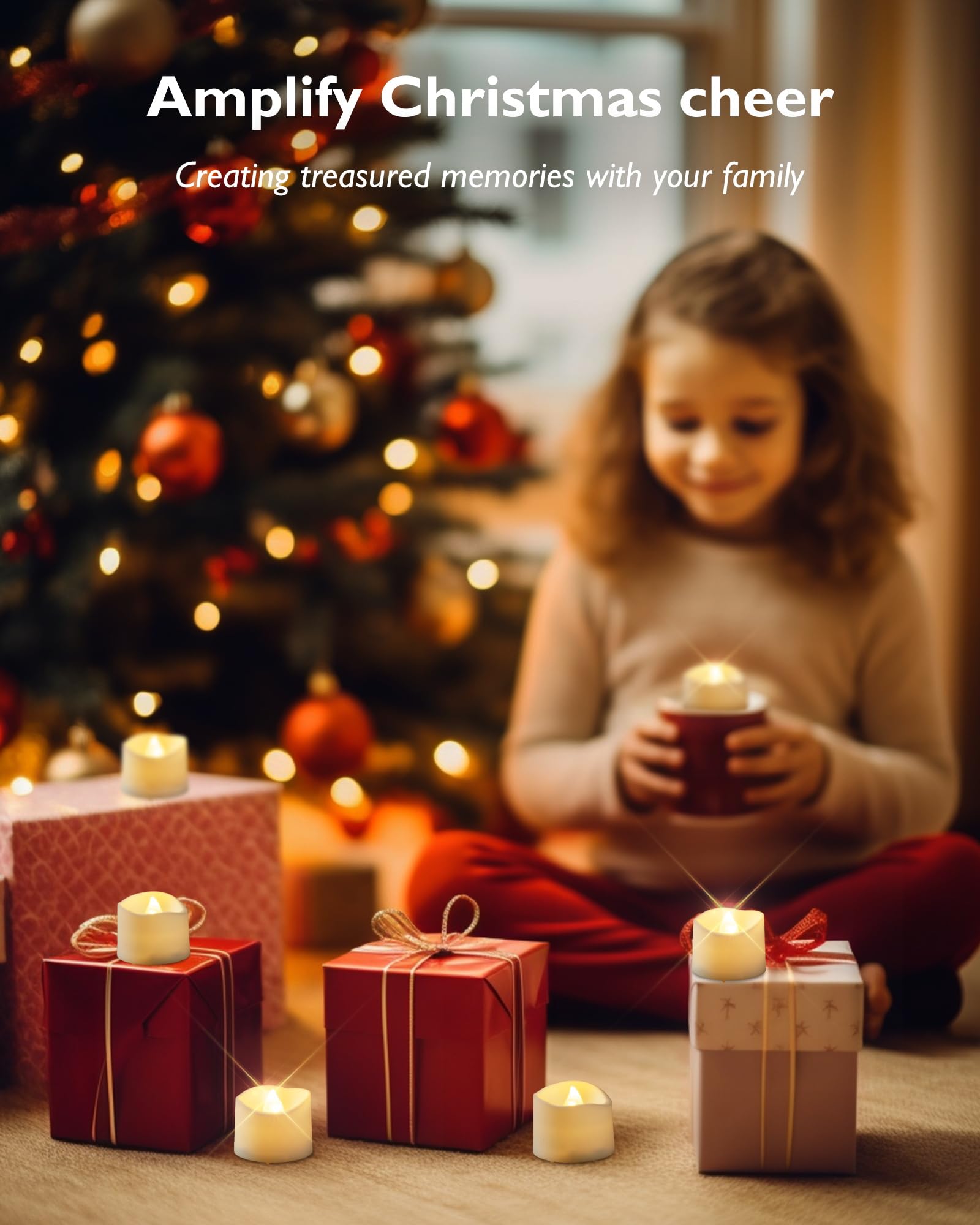 Homemory holiday decor tea lights create cozy ambience with warm white glow.