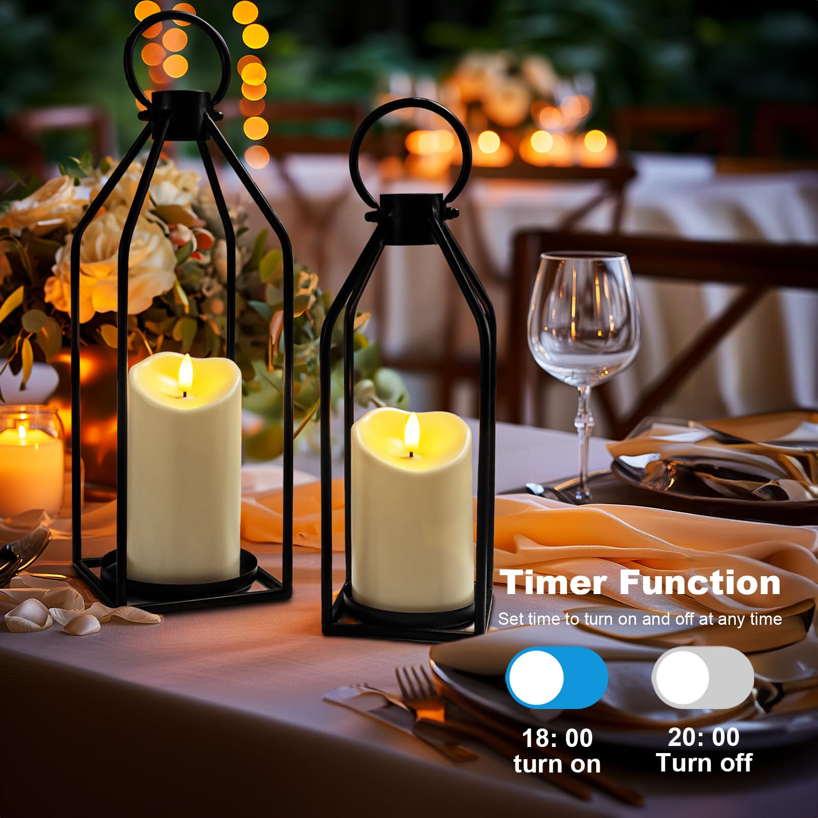 Homemory modern farmhouse lantern large illuminated at dusk—outdoor elegance.