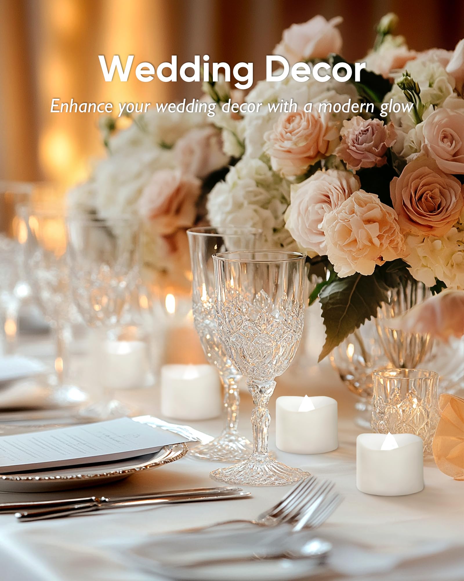 Homemory white-base tea light blends with modern centerpieces