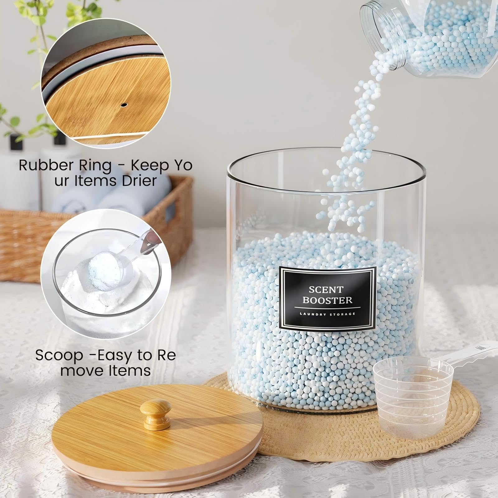 HomePekite acrylic dryer sheet container showcasing neat, fragrance-retaining organization in your laundry room