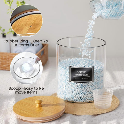 HomePekite acrylic dryer sheet container showcasing neat, fragrance-retaining organization in your laundry room