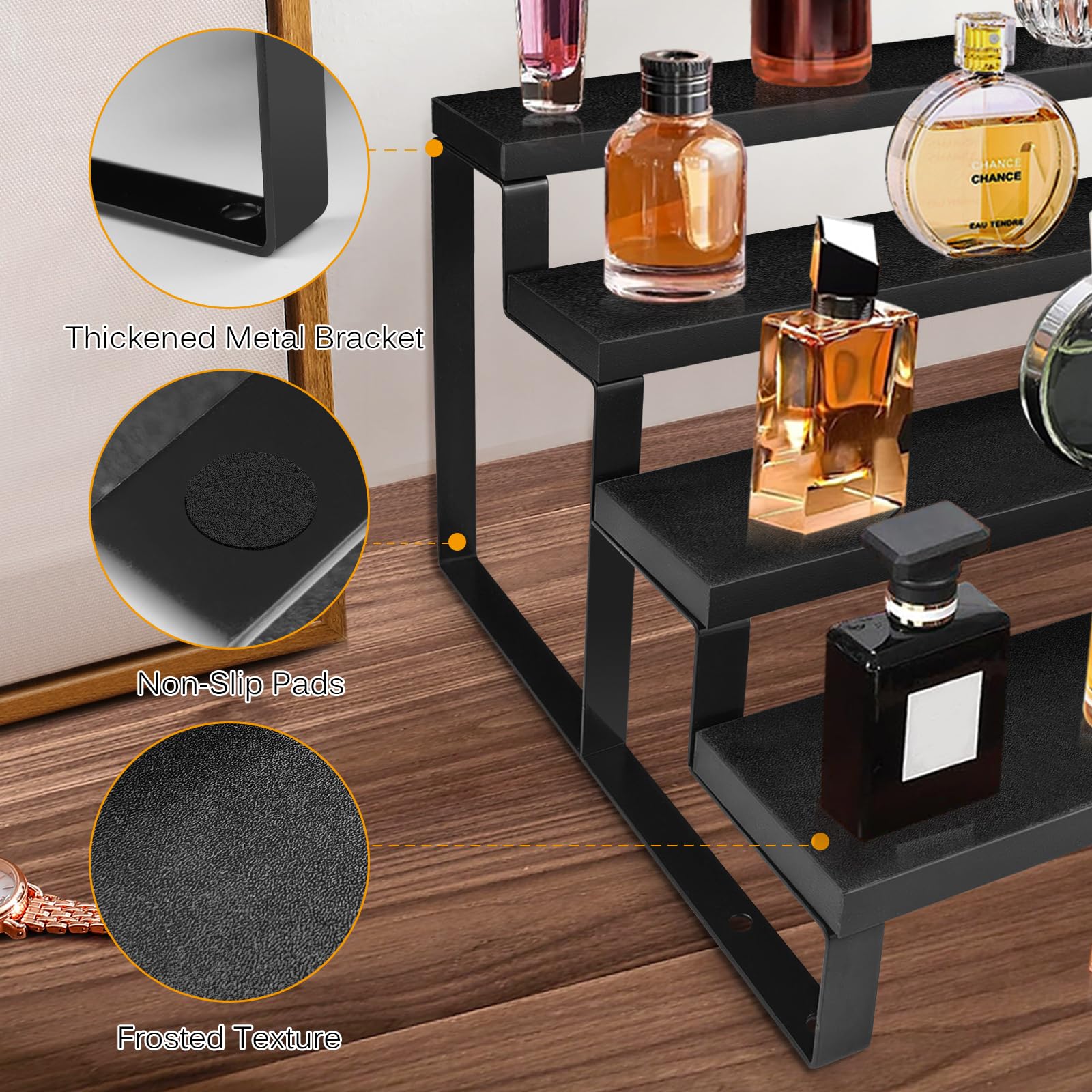 HomePekite candle and cosmetics display shelf showcases items with a sleek matte black finish.