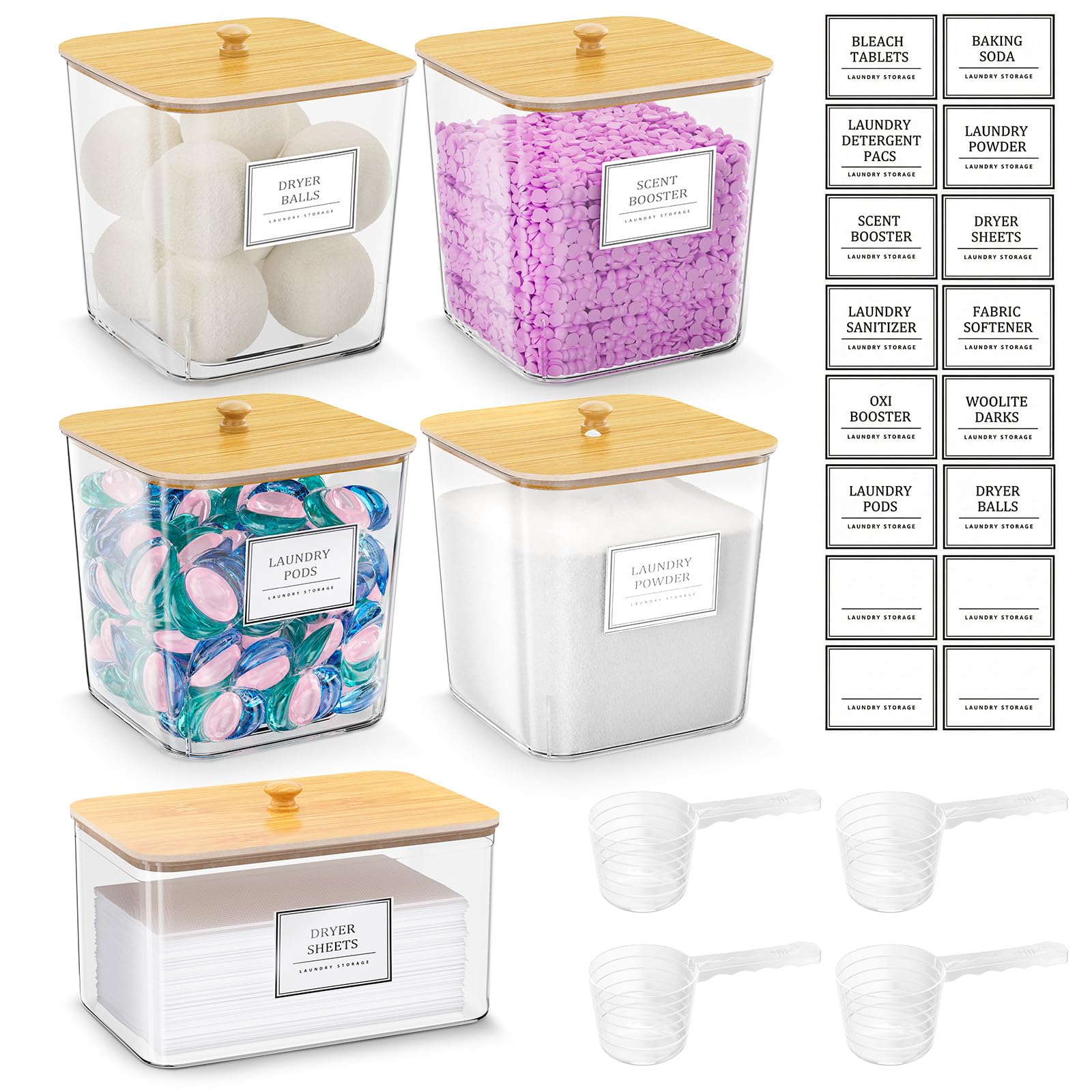 HomePekite clear laundry containers (four-pack) for easy content visibility.
