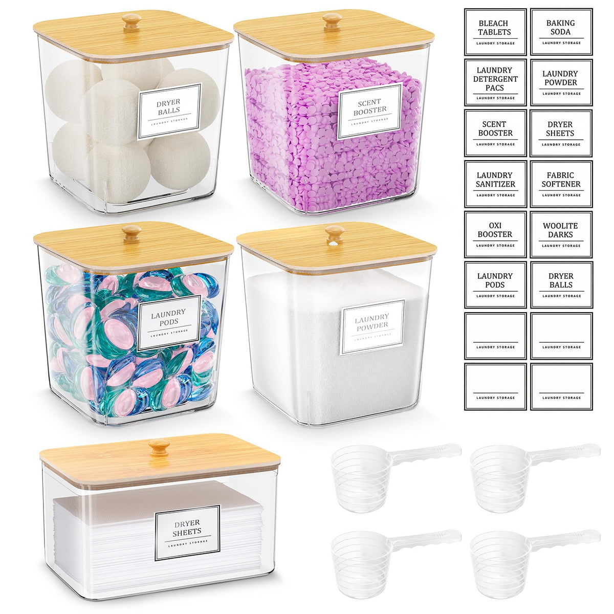 HomePekite clear laundry containers (four-pack) for easy content visibility.