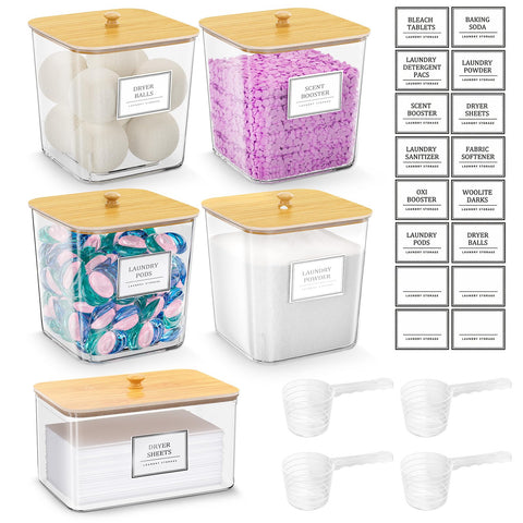 HomePekite clear laundry containers (four-pack) for easy content visibility.