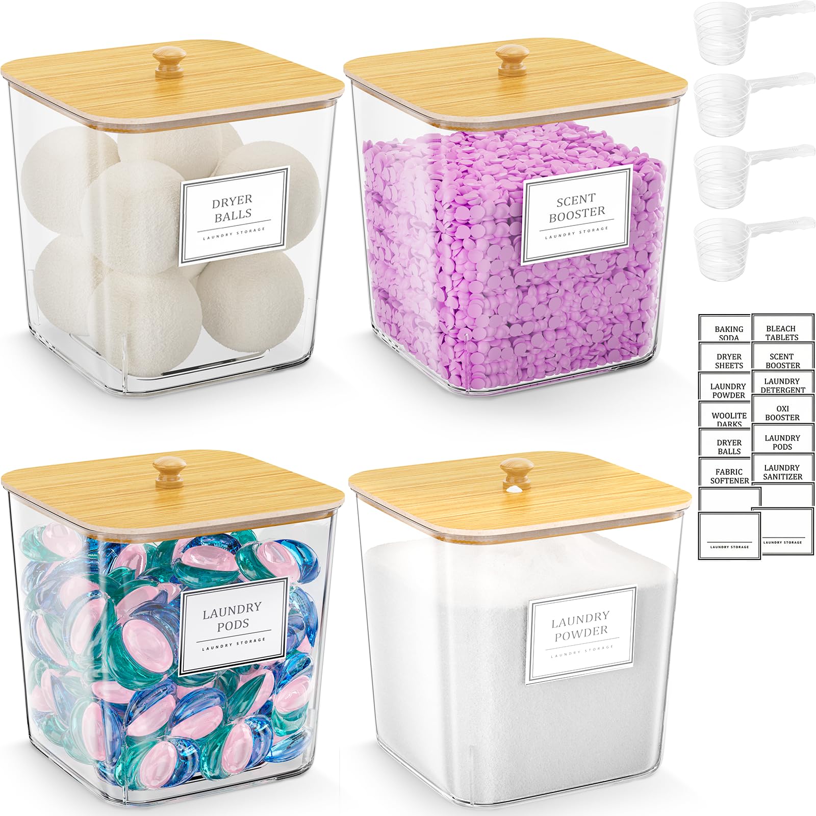 HomePekite clear laundry pod container with wooden lid, easy to see contents at a glance.