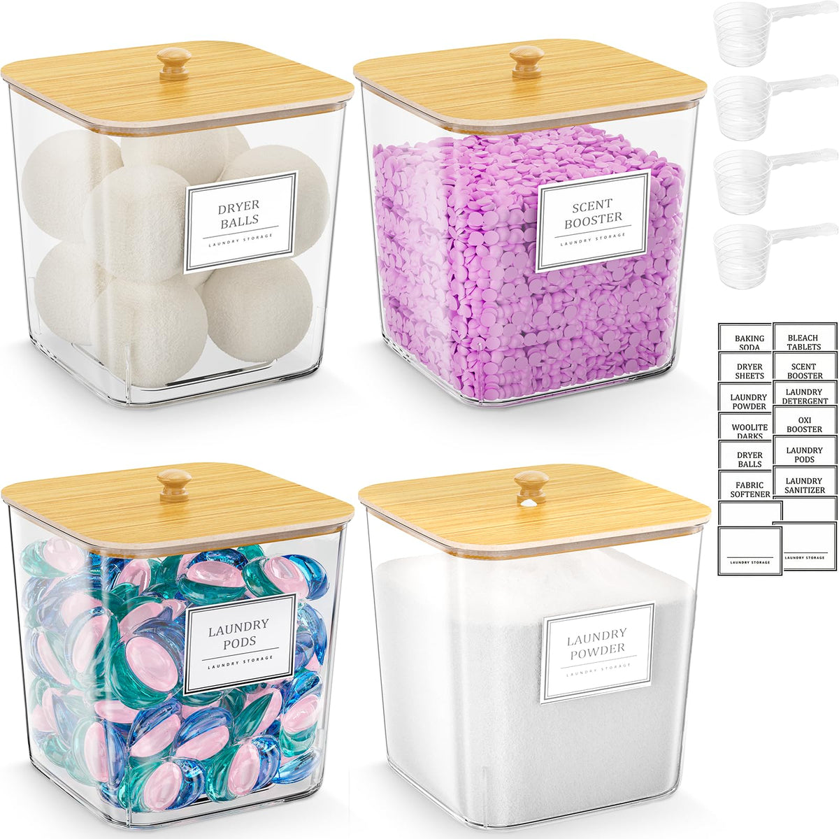 HomePekite clear laundry pod container with wooden lid, easy to see contents at a glance.