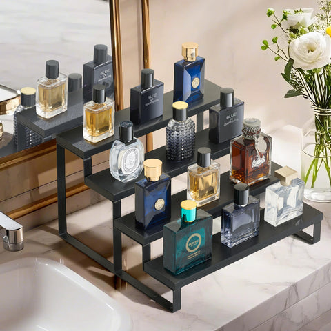 HomePekite wood dresser stand with anti-slip pads protects surfaces and keeps cosmetics in place.