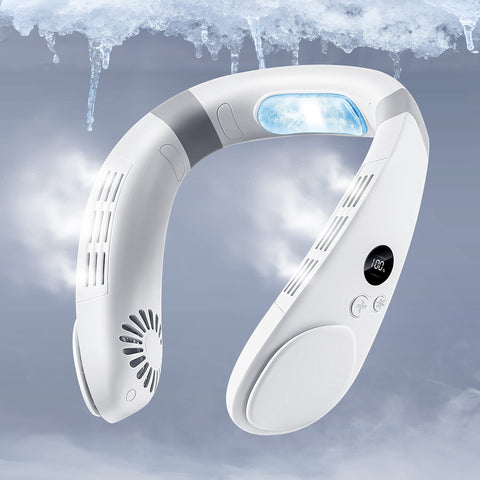 HomePlus cooling neck fan front view for wearable relief on hot days.