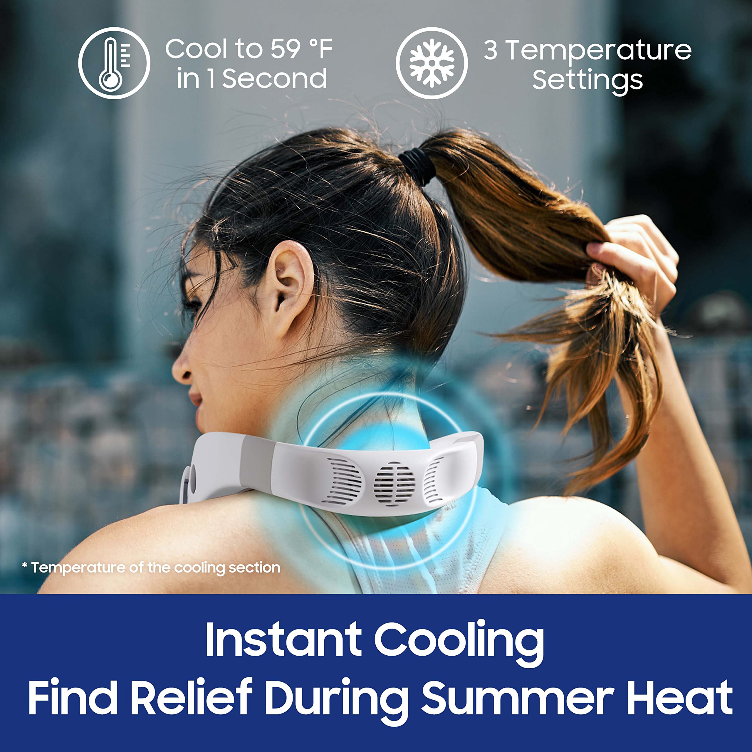 HomePlus neck fan ergonomic design offers comfortable wear during activities.