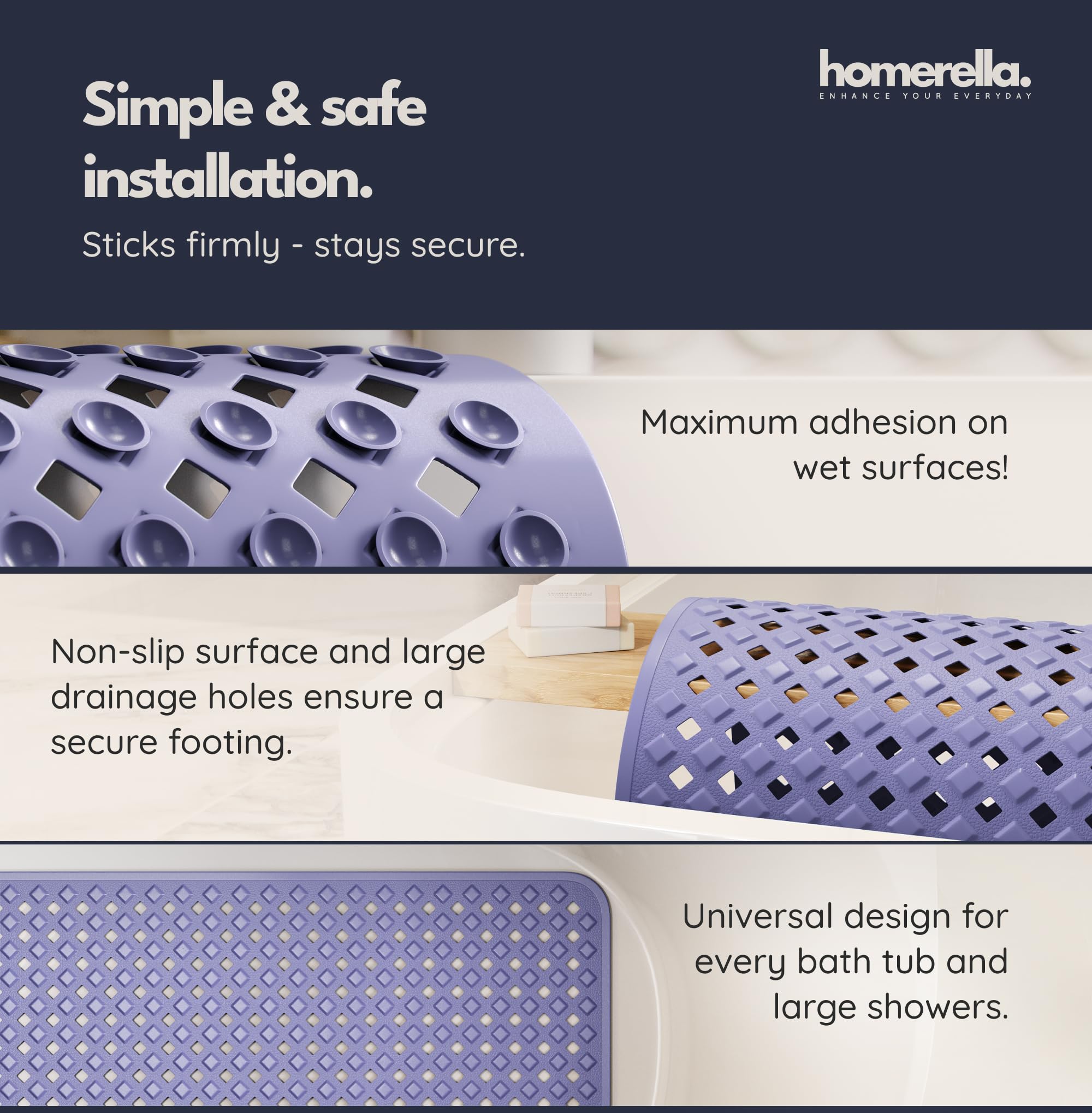 Homerella 100% BPA-free shower mat for a safer bathroom environment.