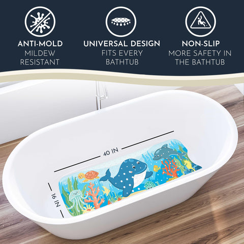 Homerella Ocean Sea Animals mat includes two hooks for fast air-drying after baths.