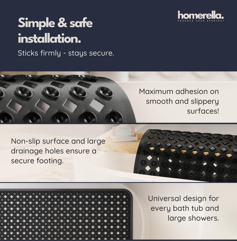 Homerella bath mat uses BPA-free and latex-free material for safe bathroom use.