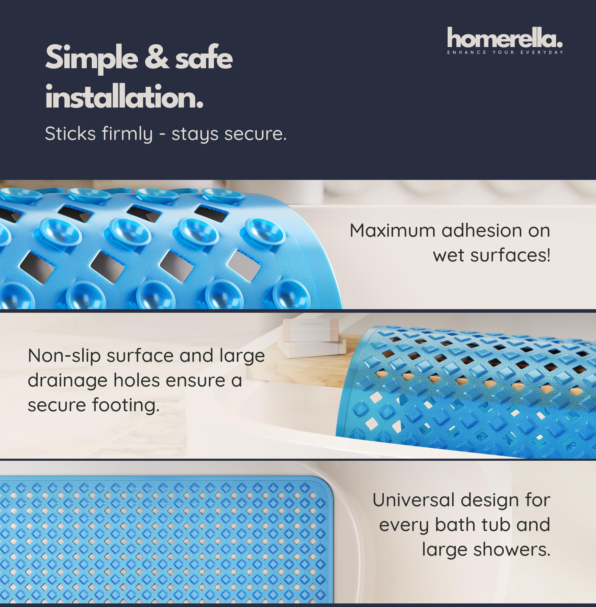 Homerella bath mat drainage holes promoting fast water drainage