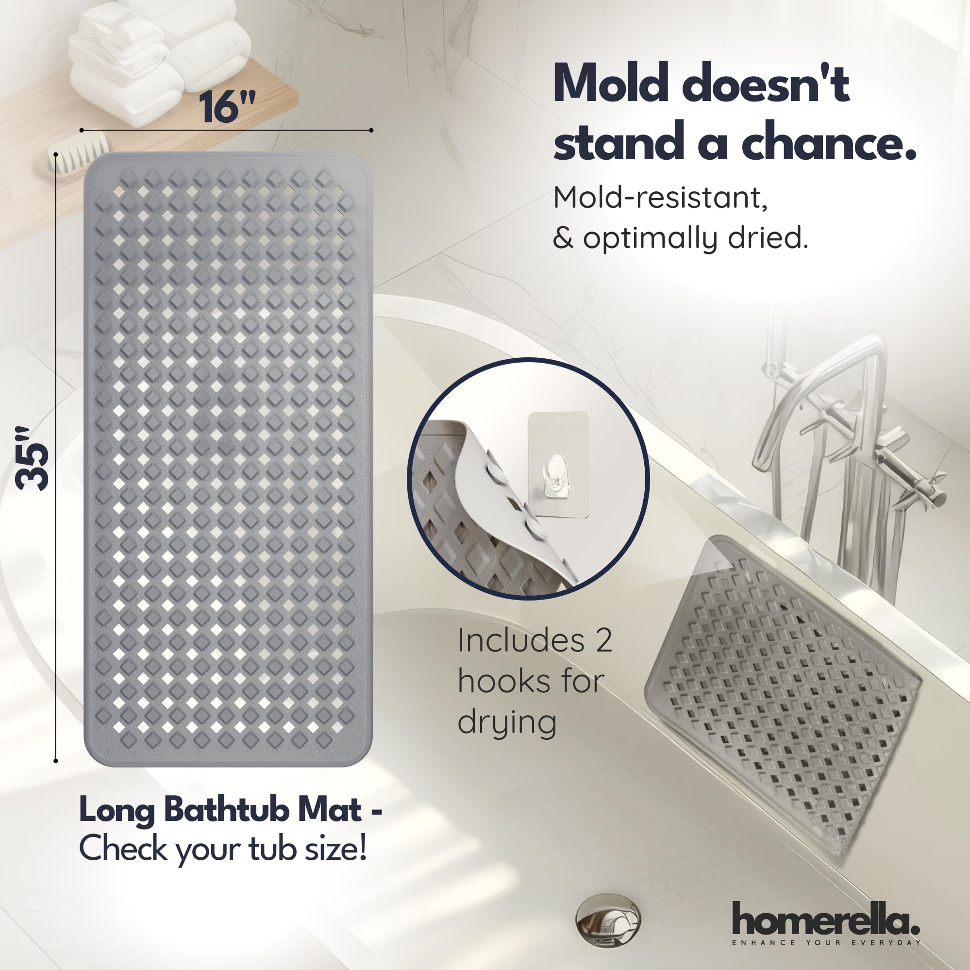 Homerella 35x16 bath mat provides extra-long coverage and comfort