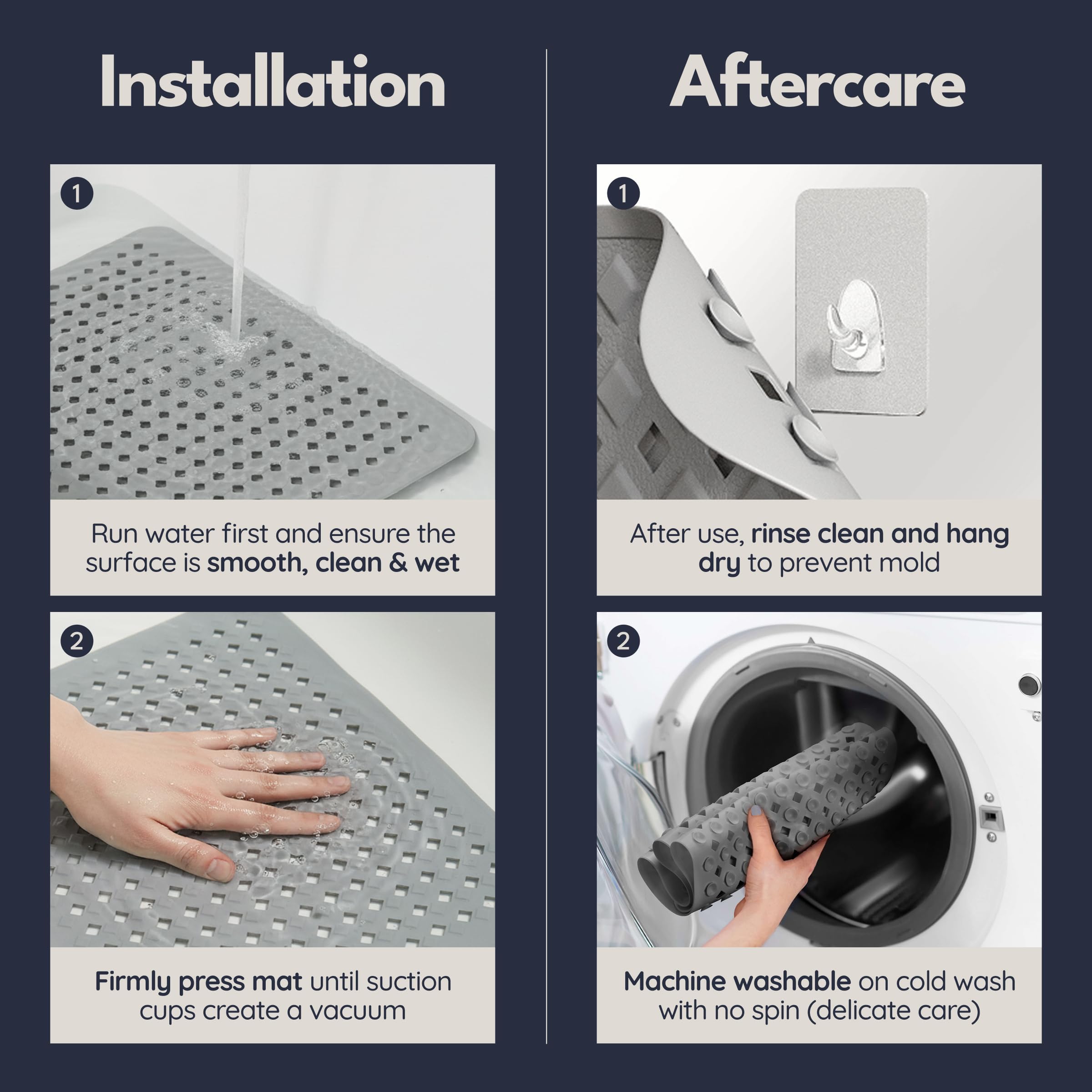 Homerella machine-washable bath mat stays fresh with cold wash.