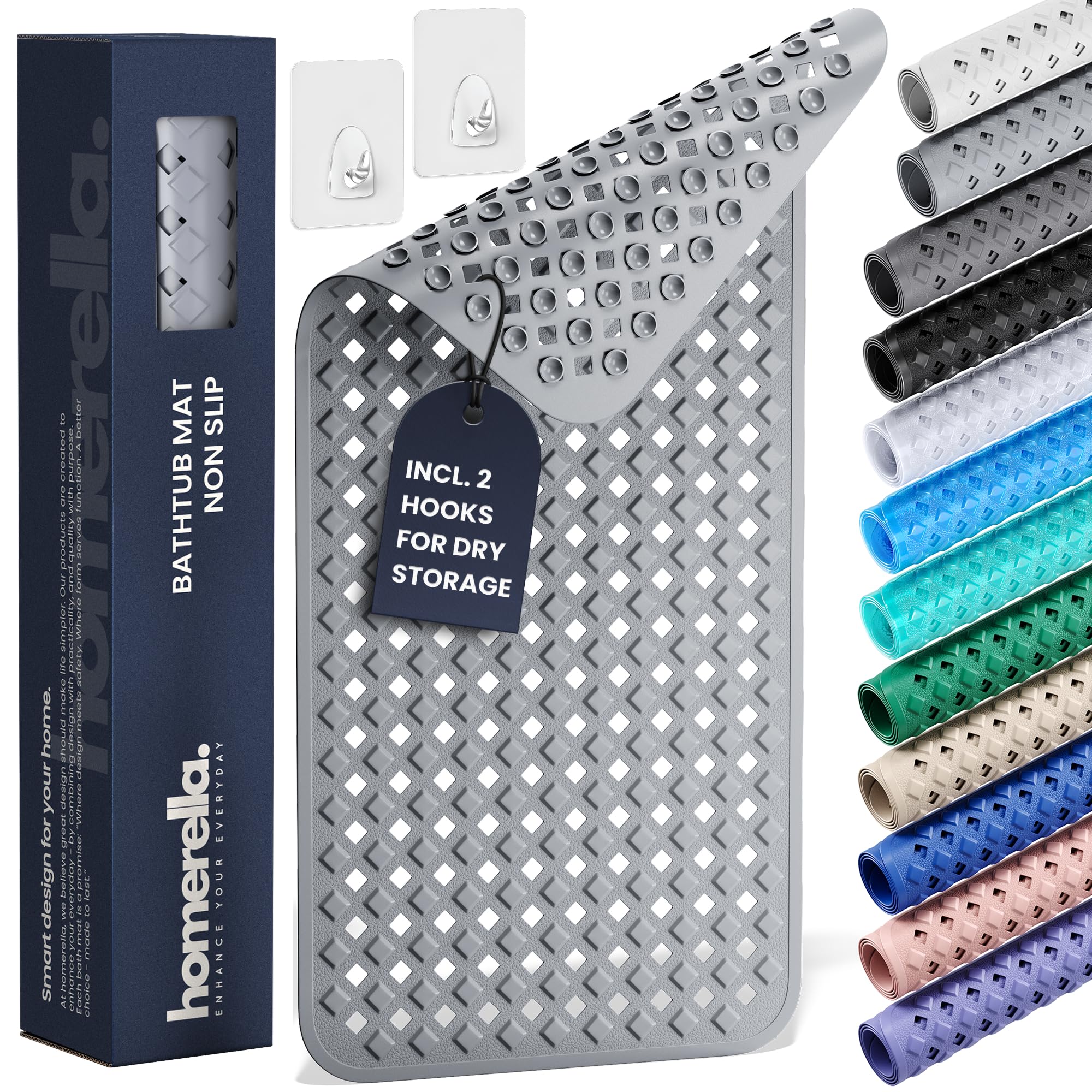 Homerella bath mat with non-slip suction cups for secure shower footing