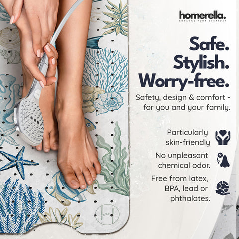 Homerella bath mat with soft texture for gentle foot traffic.