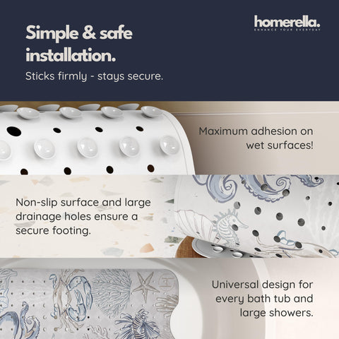 Homerella mat texture feels soft under feet during bath time.