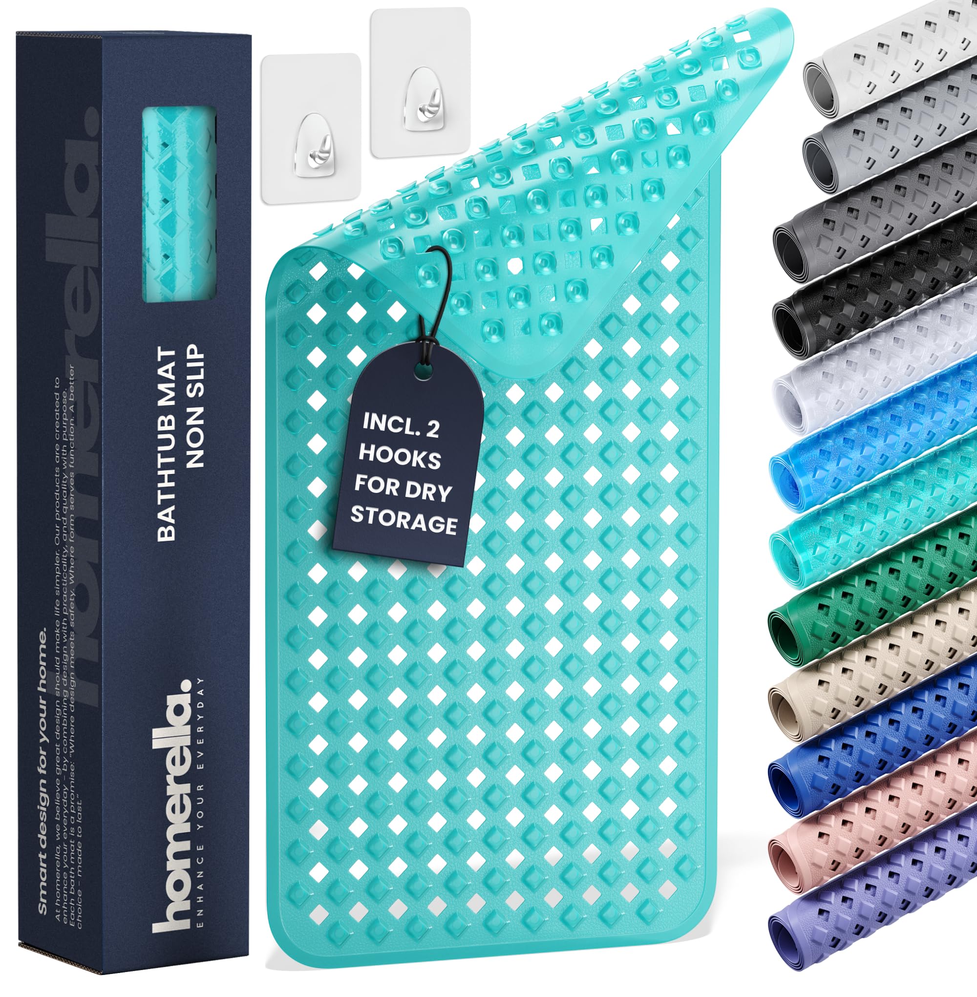 Homerella bath mat non-slip with suction cups for secure shower grip.