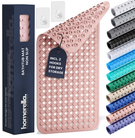 Homerella bath mat non-slip 35x16 with strong suction cups for secure footing.