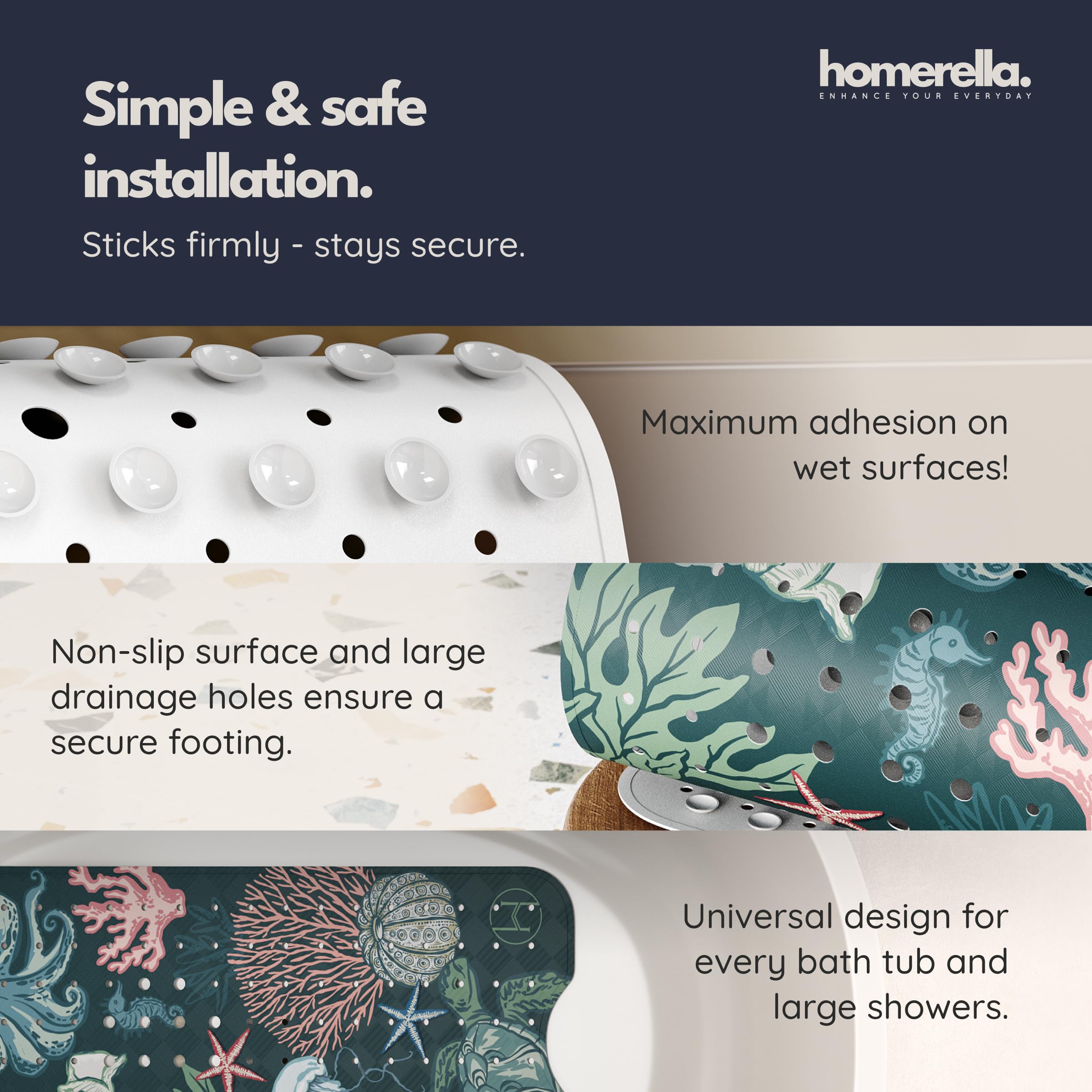 Drainage holes on Homerella bathtub mat reduce water pooling