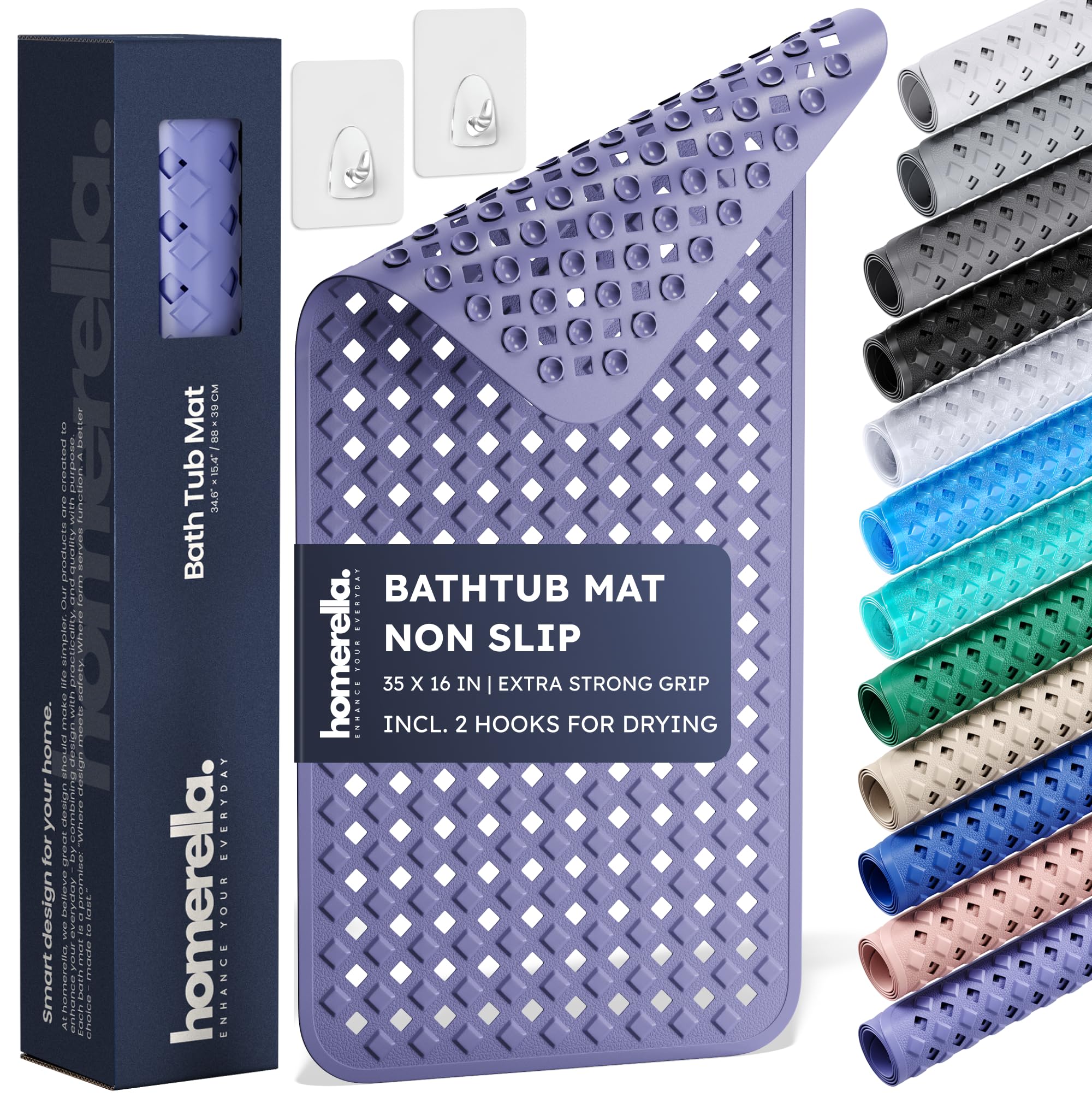 Homerella bathtub mat with non-slip suction cups for secure grip on wet surfaces.