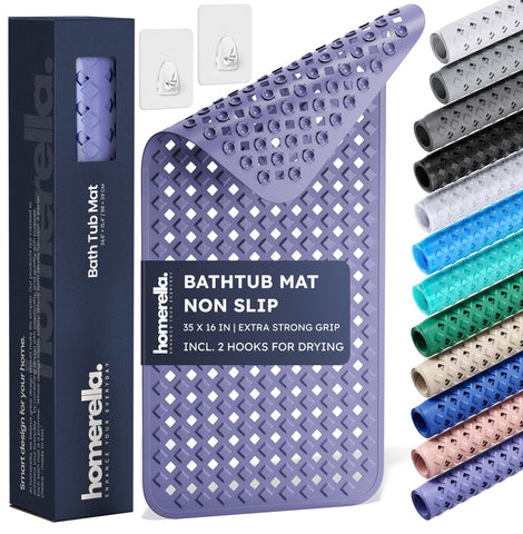Homerella bathtub mat with non-slip suction cups for secure grip on wet surfaces.