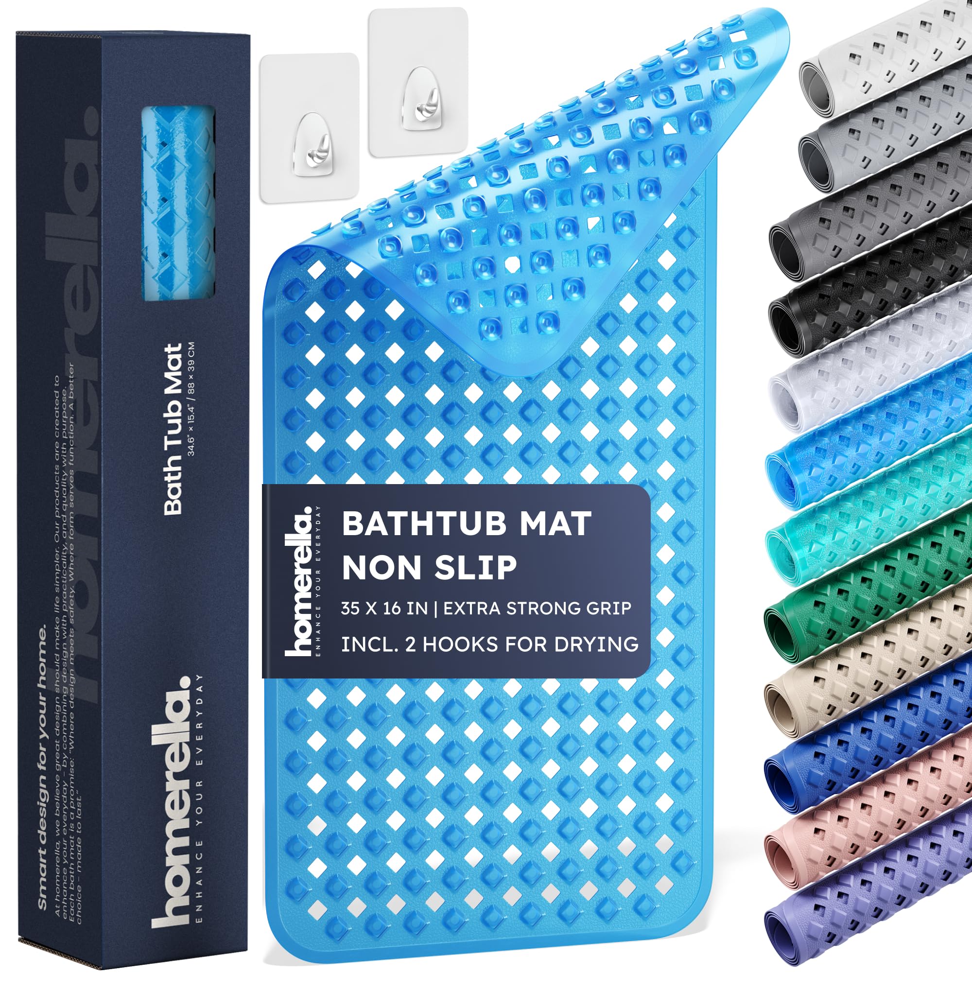 Homerella bathtub mat with non-slip suction cups offering secure grip in wet showers
