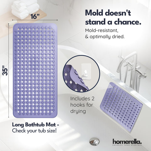 Homerella extra-long 35x16 inch mat covers larger tubs for full coverage.