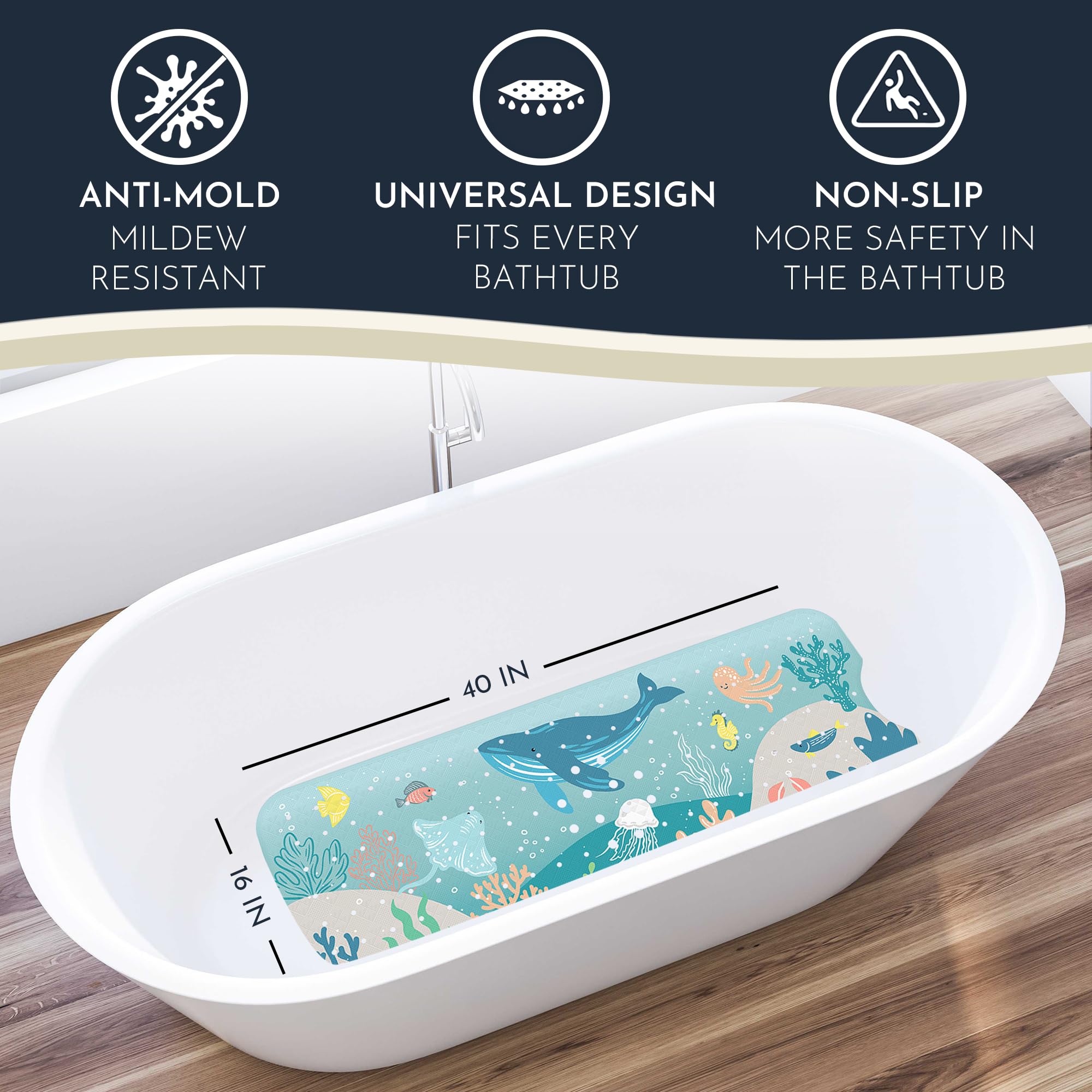 Homerella kids bath mat with textured top supports little feet during baths.