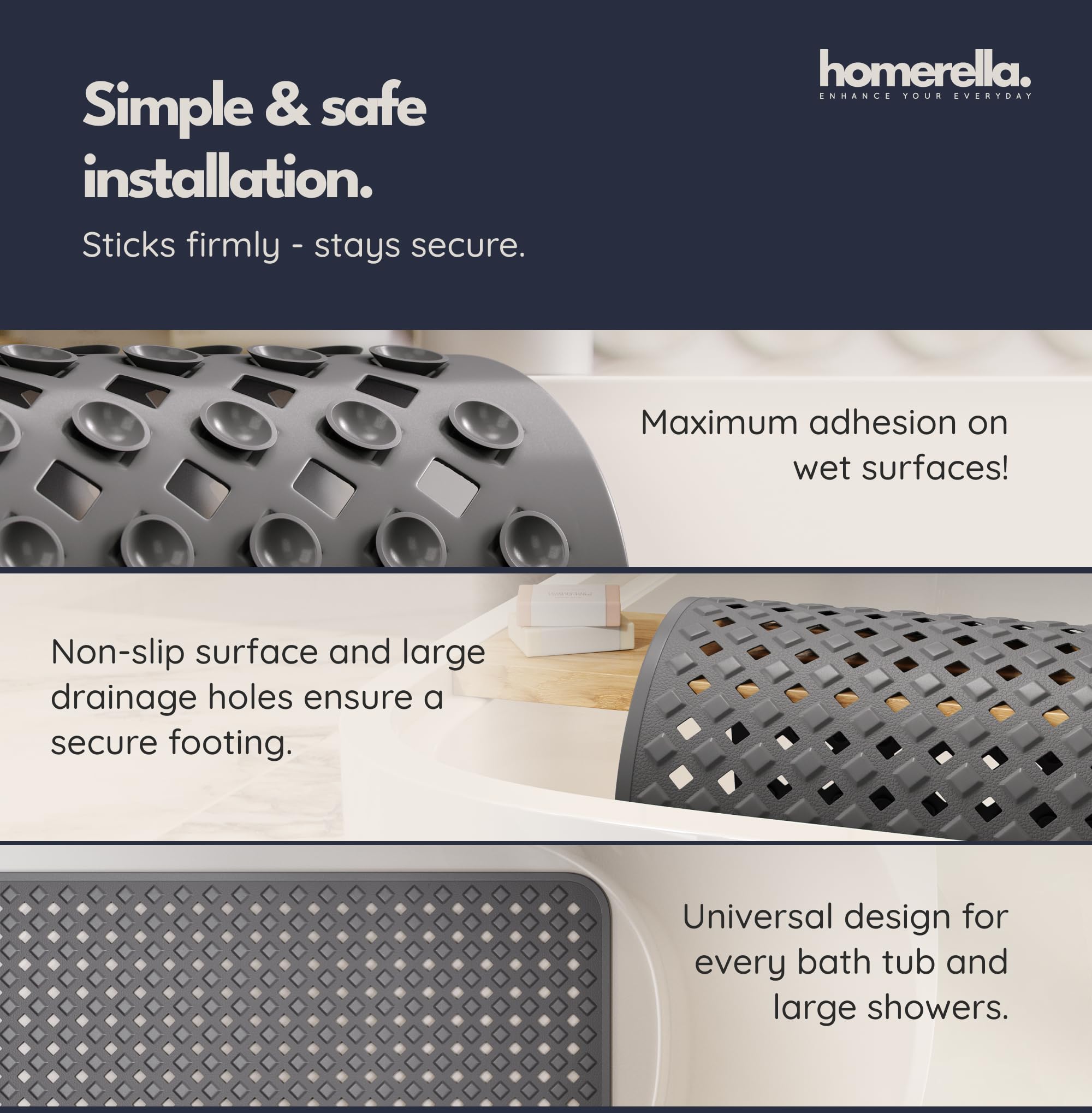 Homerella machine-washable bath mat for easy cleaning.
