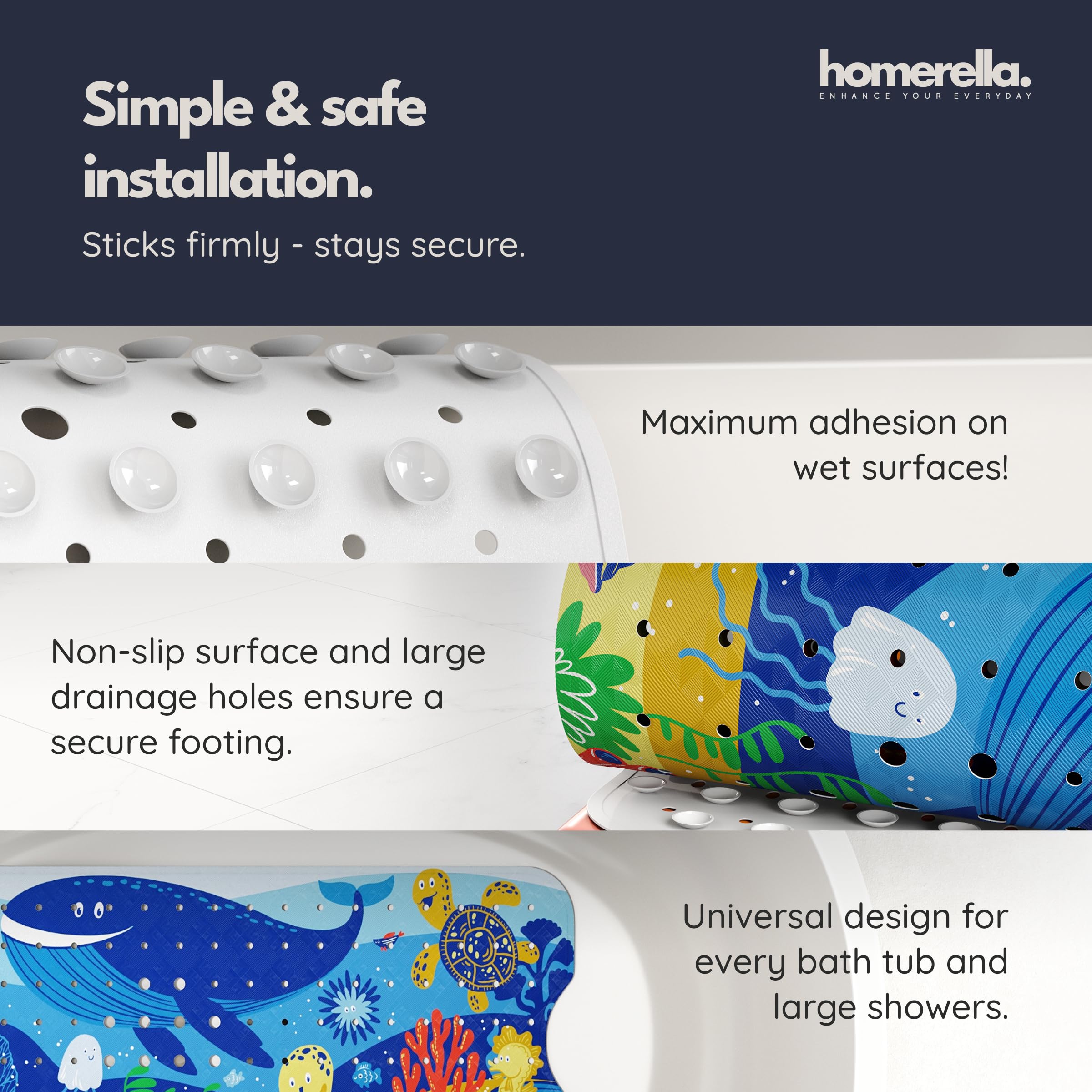 Homerella machine-washable bath mat for easy cleanup.