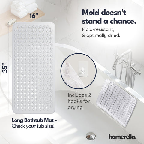 Homerella non-slip shower mat showing anti-mold features.