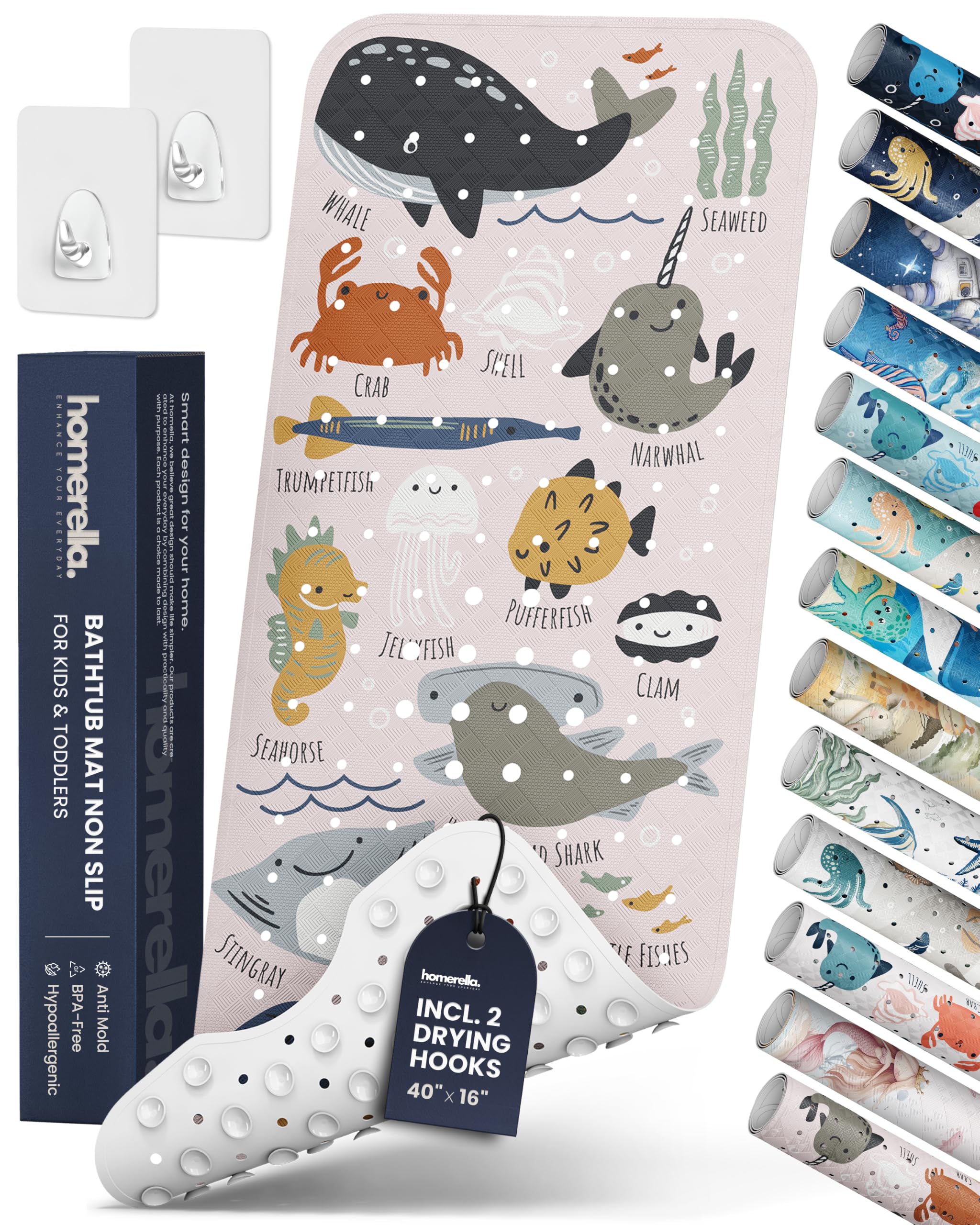 Homerella Ocean Sea Animals bath mat in 40x16 with engaging sea creatures and slip resistance