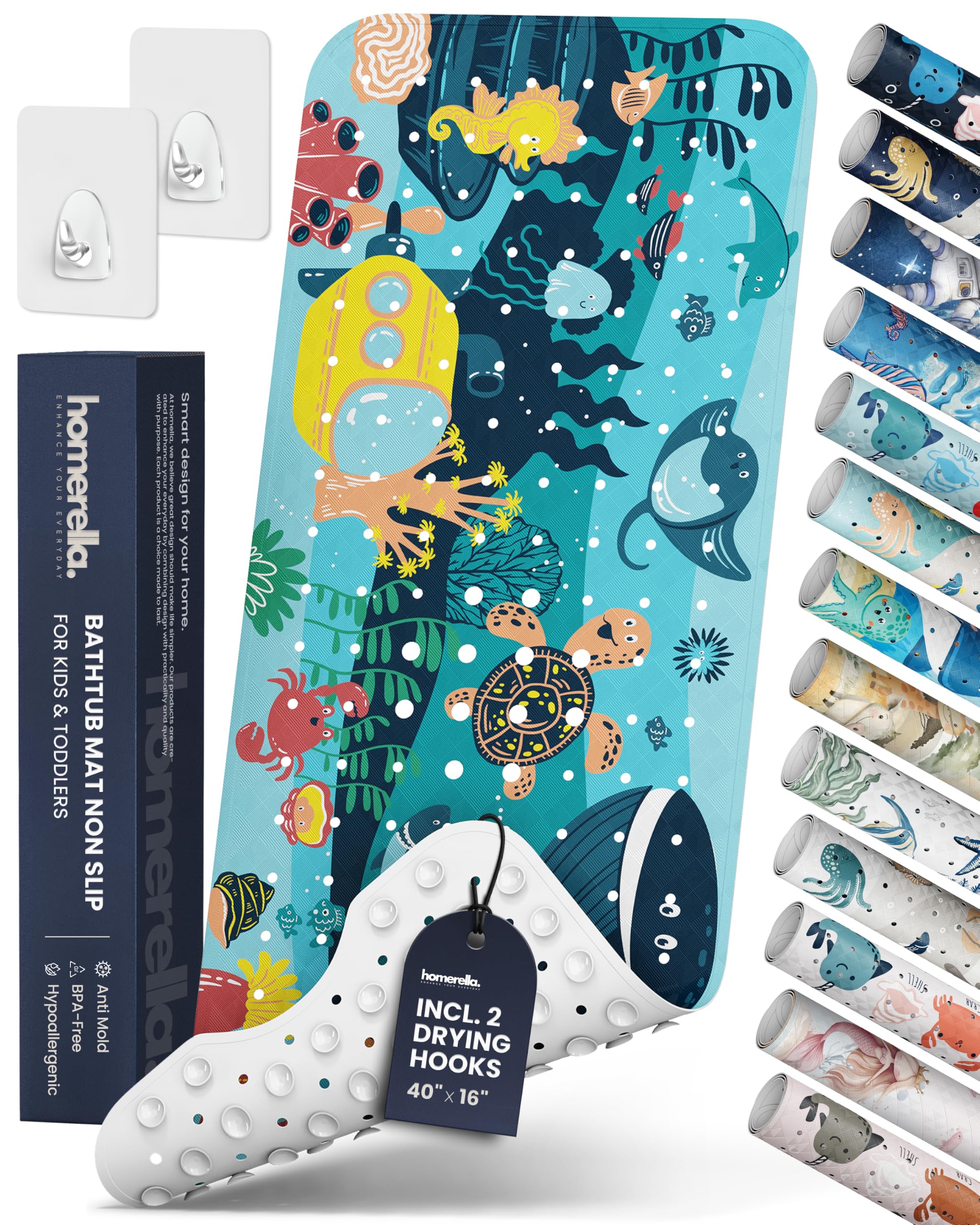 Homerella Ocean Sea Animals bath mat in 40x16 inches offers secure grip.