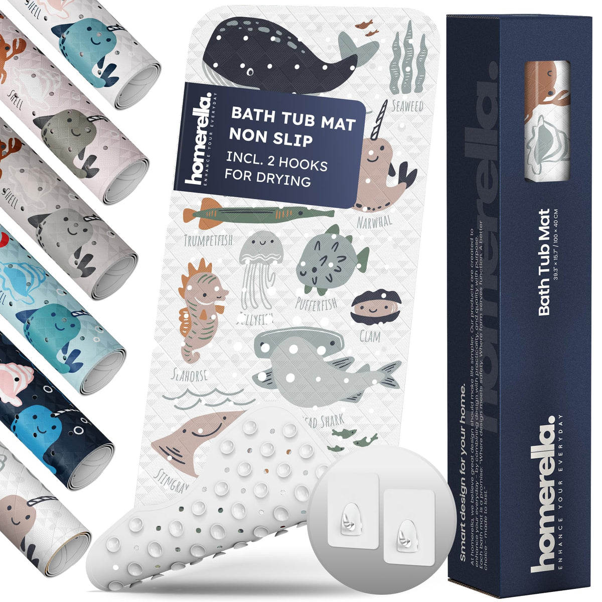 Homerella Ocean Sea Animals bath mat hero scene improves grip during bath time.