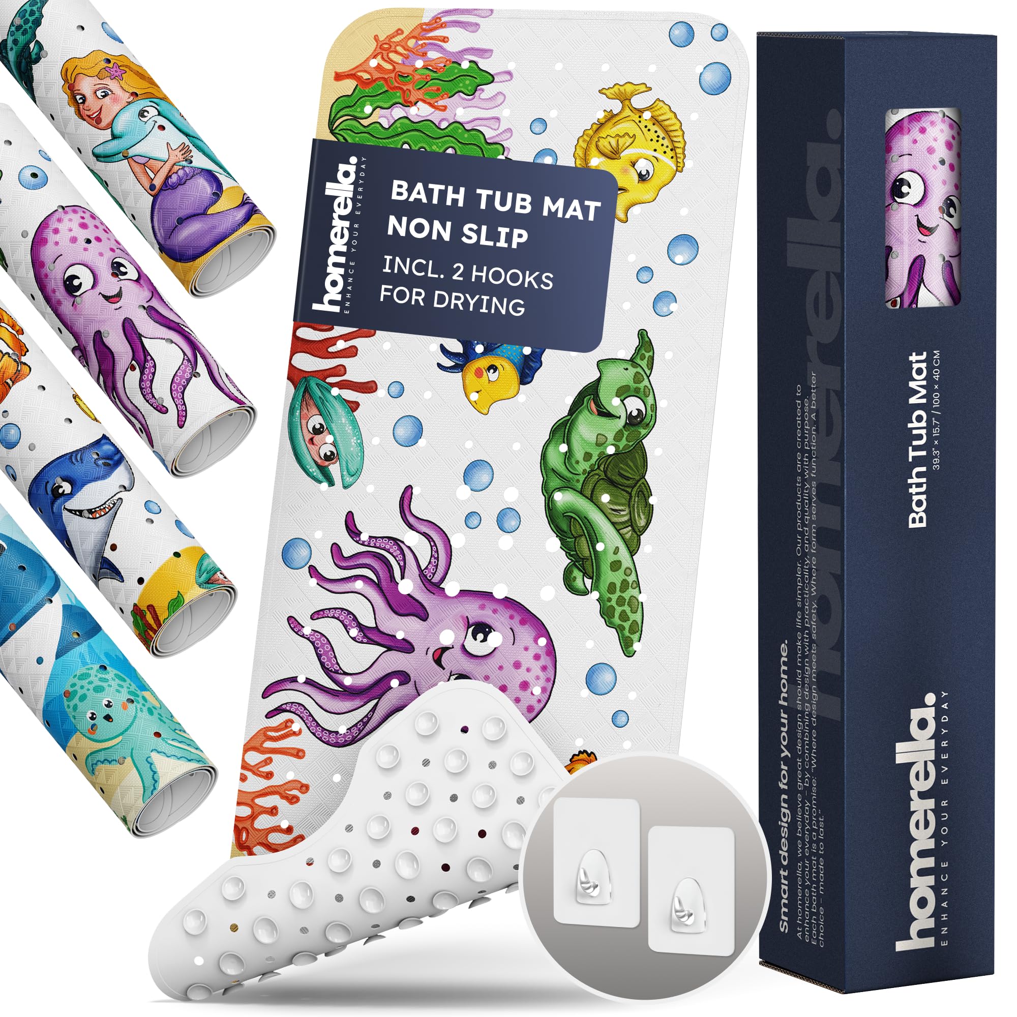 Homerella Ocean Sea Animals bath mat with bright design for kids' bath time.