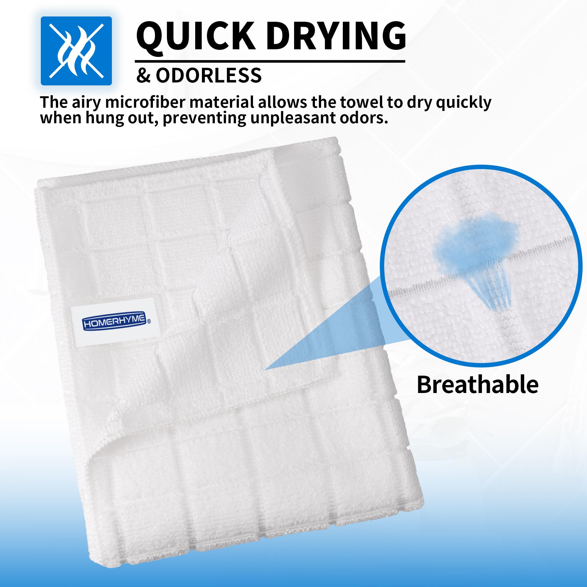 HOMERHYME towels on a drying rack illustrating quick-dry performance