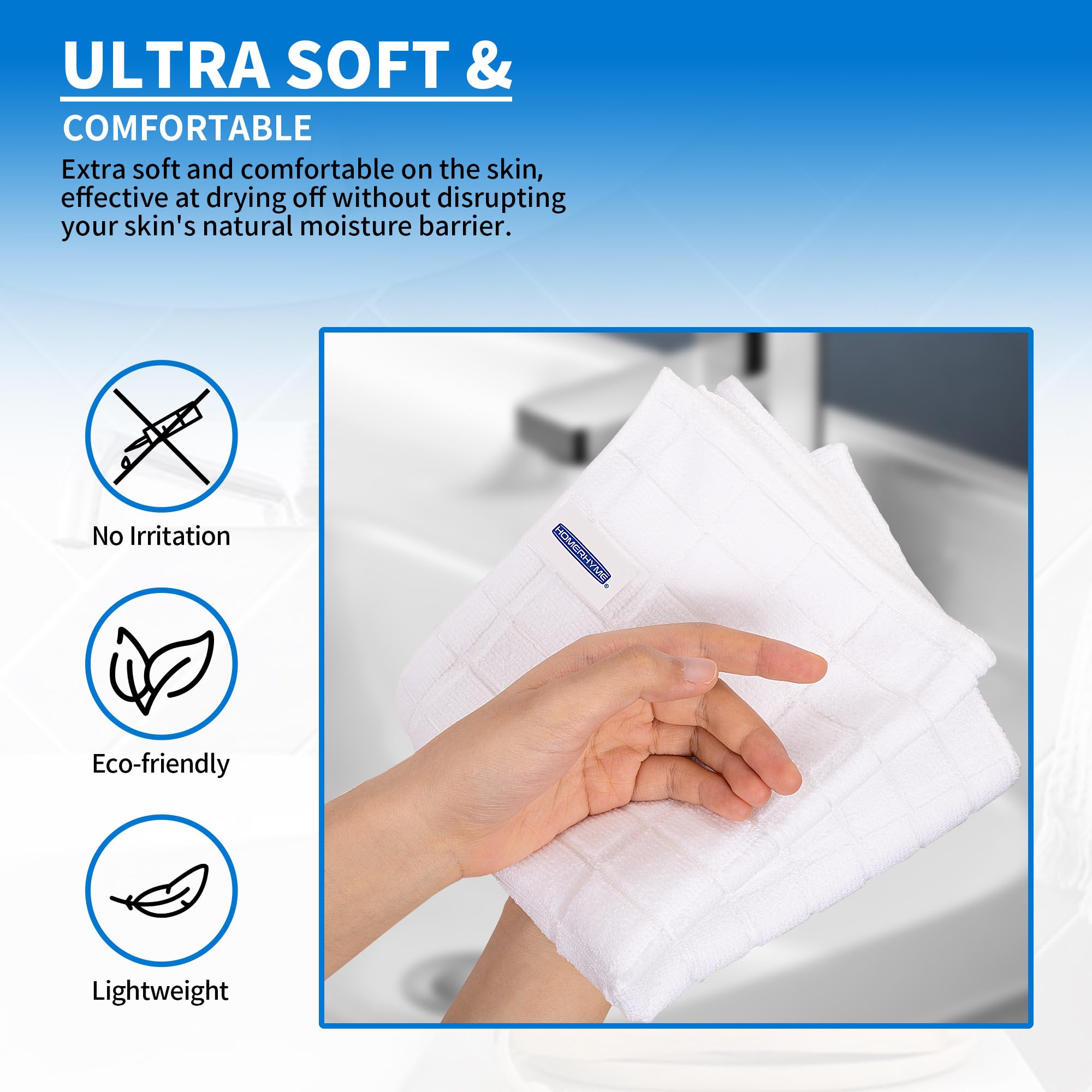 HOMERHYME towels with reinforced edges emphasizing durability and cleanliness