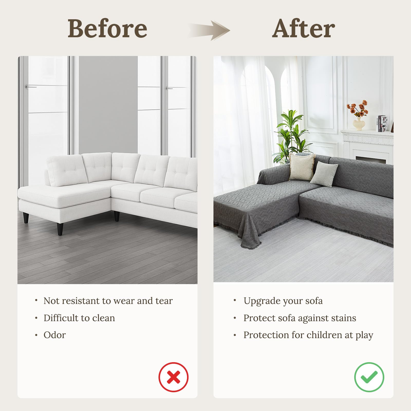 HOMERILLA three seats sectional cover in dark grey extends sofa coverage