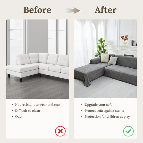 HOMERILLA three seats sectional cover in dark grey extends sofa coverage