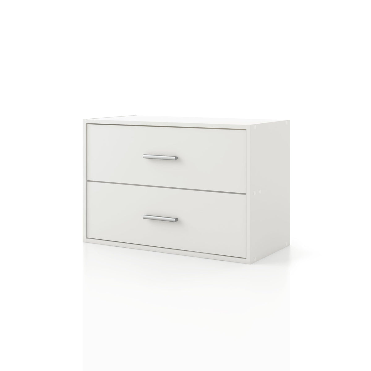 Apexa 2-drawer stackable cabinet front view in white, ideal for dorm organization