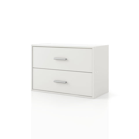 Apexa 2-drawer stackable cabinet front view in white, ideal for dorm organization