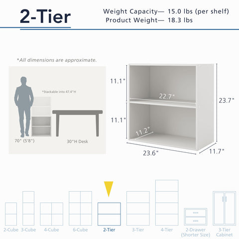 Apexa 2-Tier Cube Storage Shelves stacked setup showcasing flexible storage