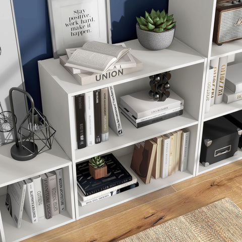 Apexa 3-Cube Open Cube configuration with books and bins in a dorm