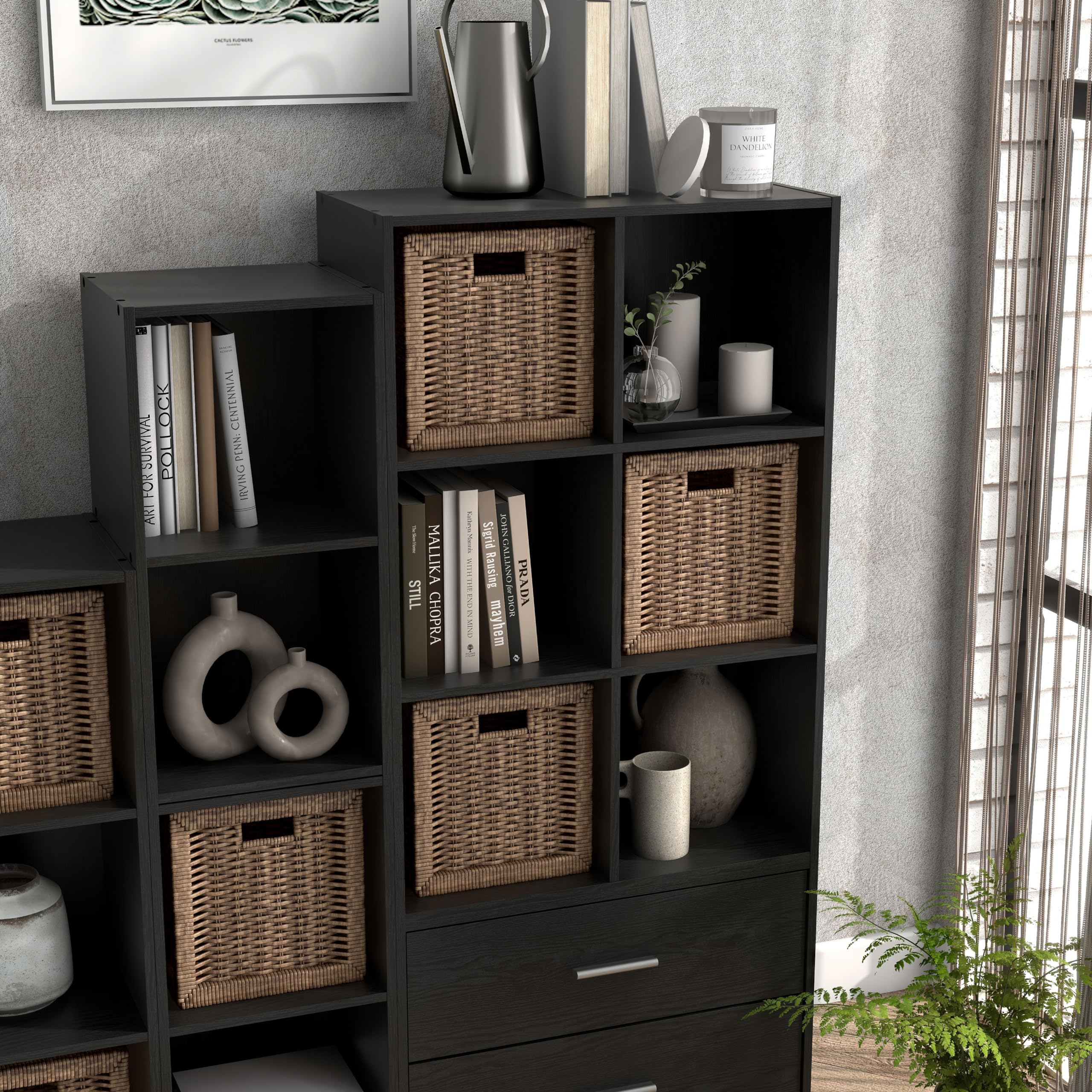 Homes Inside + Out Apexa 4-Cube Open demonstrates modular display space.