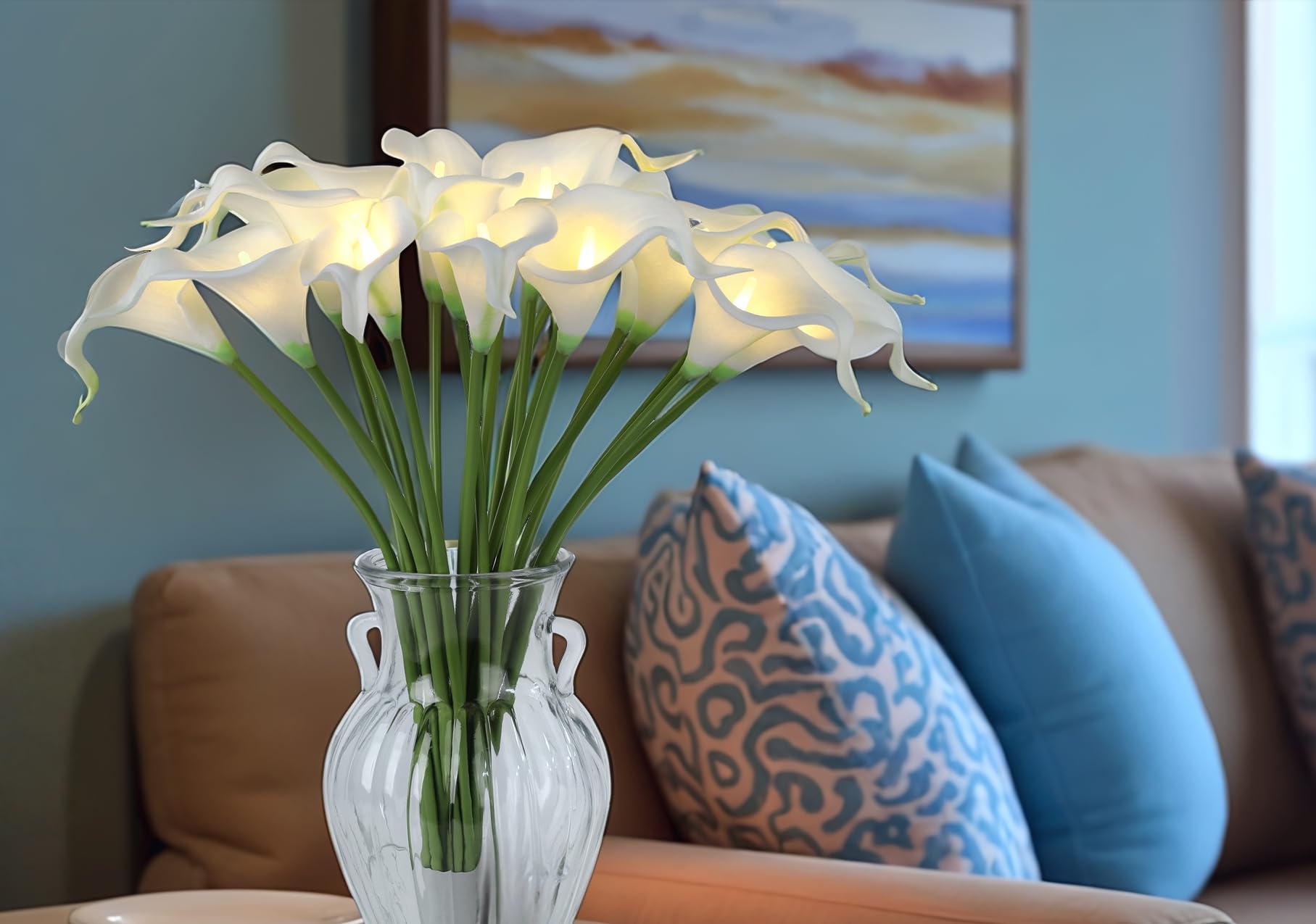 HOMESEASONS Calla Lily night light in white enhances table decor without a vase.
