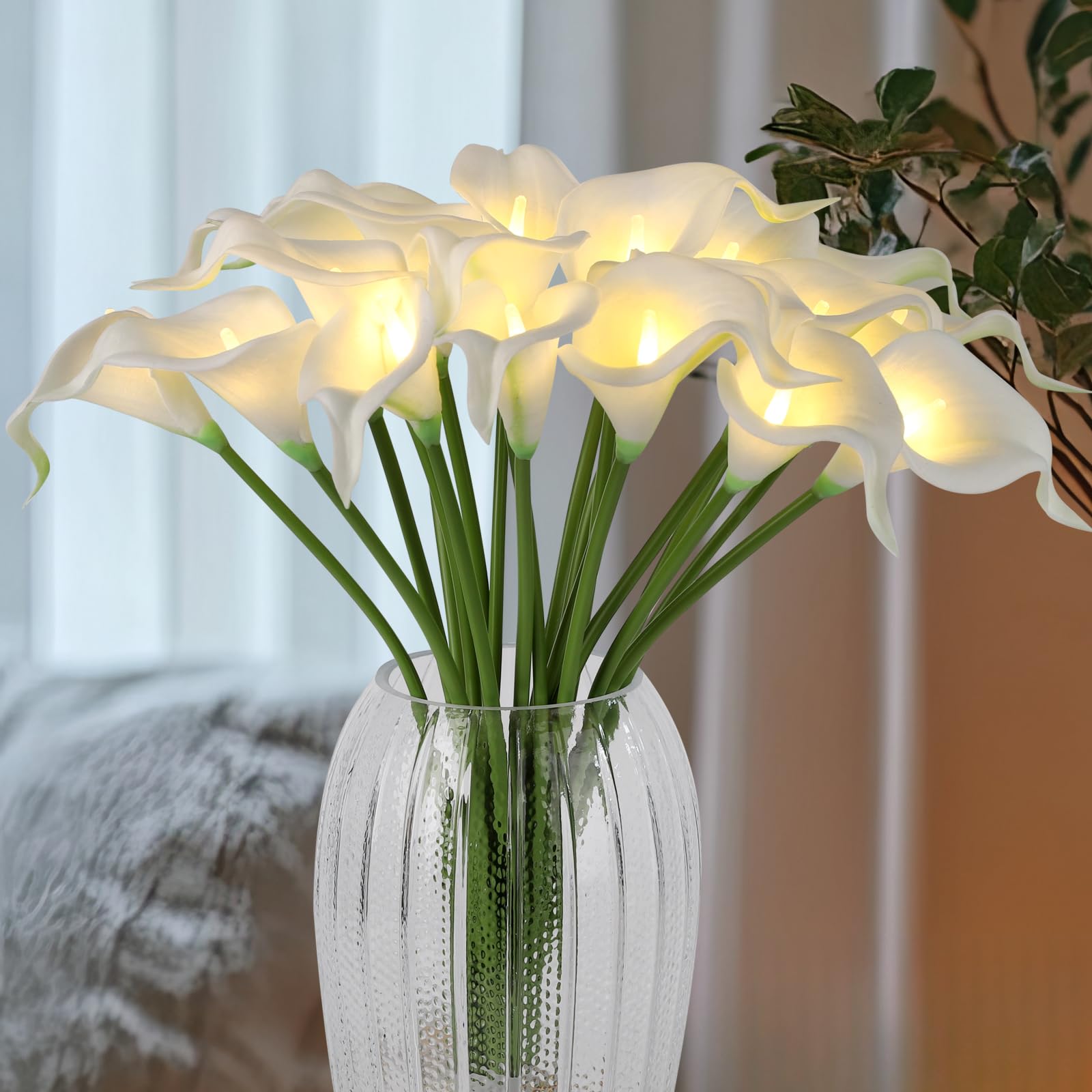 HOMESEASONS LED Calla Lily Bouquet with 20 stems for warm ambiance in intimate settings.