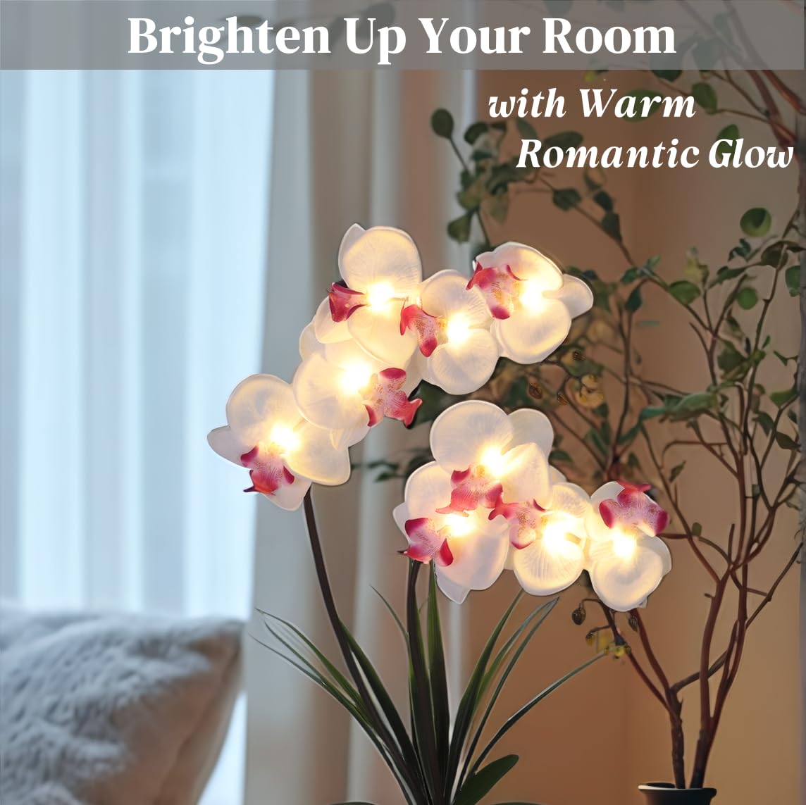 HOMESEASONS Orchid Lamp LED glow illuminates soft white petals
